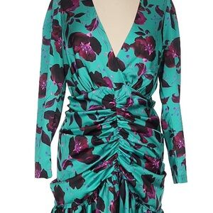 Elegant Teal and Purple Floral Long Sleeve Dress